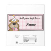 誕生日ベアーキャンディバーラッパーパーティーウィーズ ノートパッド (正面)