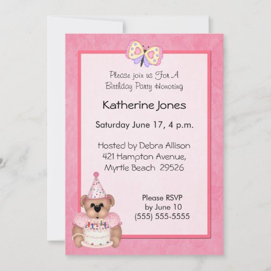 誕生日ベア招待状 招待状 (正面)