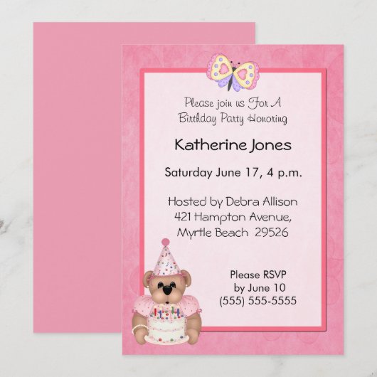 誕生日ベア招待状 招待状 (正面/裏面)