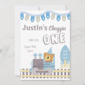 誕生日ベア、列車招待状、1歳の誕生日 シーズンカード (正面)