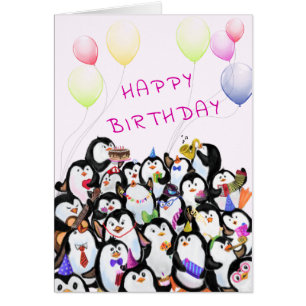 誕生日ベビーカードハッピーペンギンパーティーあなたのテキスト