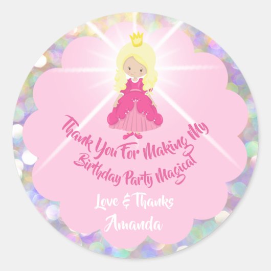 誕生日ベビーガールシャワーピンクグリッタープリンセス ラウンドシール (正面)