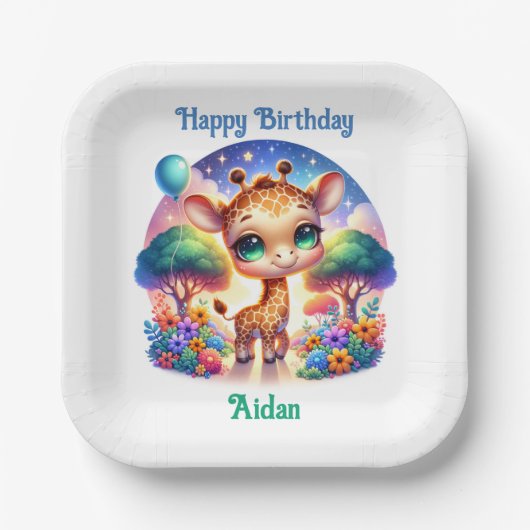 誕生日ベビーキラフェサファリ ペーパープレート (正面)