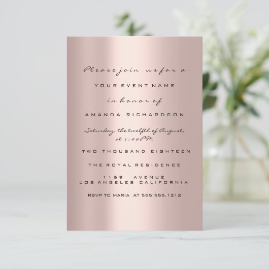 誕生日ベビーシャワーピンクの金ゴールドバルーンの上昇 招待状 (スタンド正面)