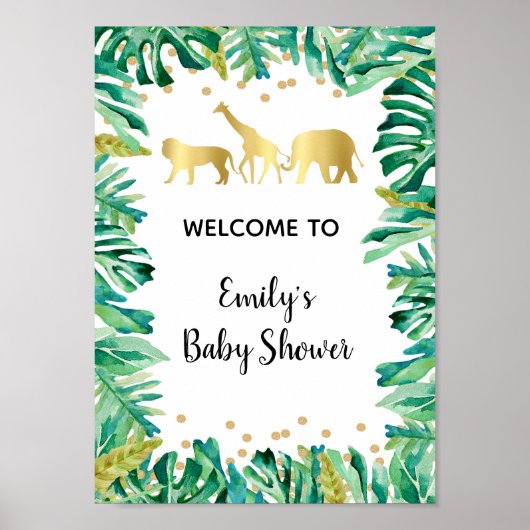 誕生日ベビーシャワー歓迎サインジャングルグリッター ポスター (正面)