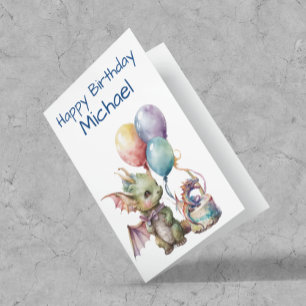 誕生日ベビードラゴンパーソナライズされたウォーター色 カード