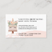 誕生日ベーカリーユニコーンケーキ赤面ピンク 名刺 (裏面)