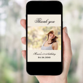 誕生日ベージュ写真サンキューカード 招待状