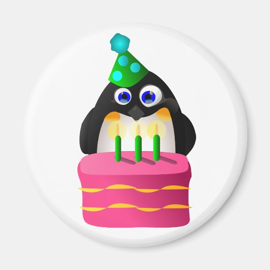 誕生日ペンギンとケーキ マグネット (正面)