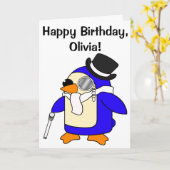 誕生日ペンギンのカスタマイズ可能カード カード (黄色い花)