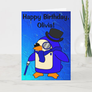 誕生日ペンギンウルトラアマリンブルーカスタマイズ カード