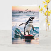 誕生日ペンギンオンザサーフボード カード (黄色い花)