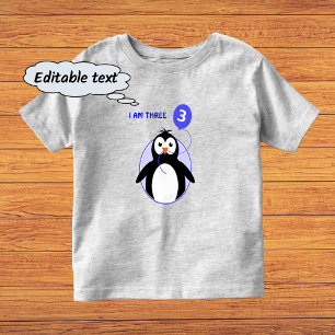 誕生日ペンギンカスタム文字ブルー3歳 トドラーTシャツ