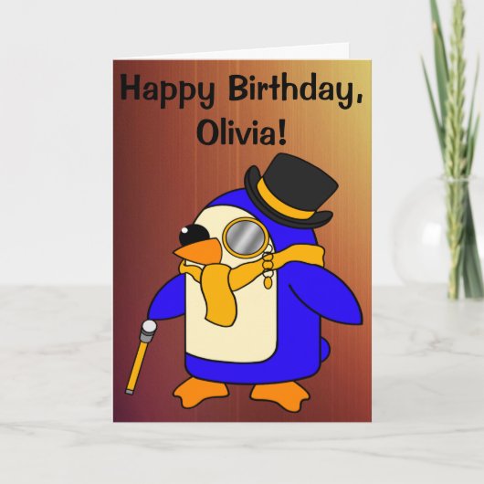 誕生日ペンギンサニーイエローカスタマイズ可能カード カード (正面)