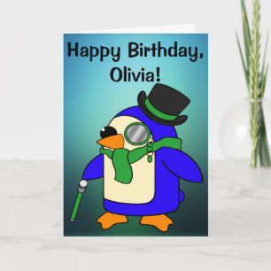 誕生日ペンギンティール(緑がかった色)エメラルドグリーンカスタマイズ カード