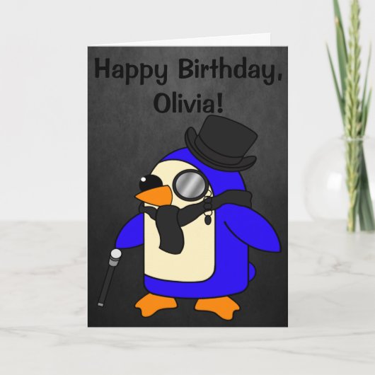 誕生日ペンギンブラックストーンのカスタマイズ カード (正面)