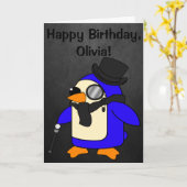 誕生日ペンギンブラックストーンのカスタマイズ カード (黄色い花)