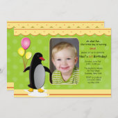誕生日ペンギン写真招待状 招待状 (正面/裏面)