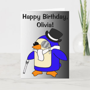 誕生日ペンギン白黒カスタマイズ可能 カード