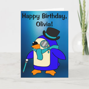誕生日ペンギン霜の降りたブルーカスタマイズ可能カード カード