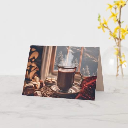 誕生日ホットチョコレートバイウィンターウィンドウ カード (黄色い花)