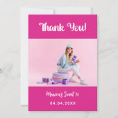 誕生日ホットピンクの写真サンキューカード 招待状 (正面)