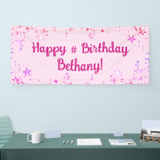 誕生日ホットピンクスターパーソナライズされた 横断幕 (トレードショー)