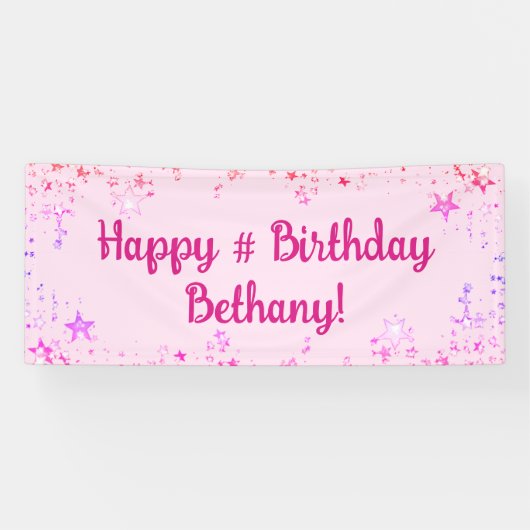 誕生日ホットピンクスターパーソナライズされた 横断幕 (横)