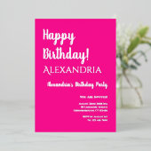 誕生日ホットピンクハッピーバースデー実在銀色 箔招待状 (立ち正面)