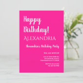 誕生日ホットピンクホワイトタイポグラフィハッピーバースデー 招待状 (スタンド正面)