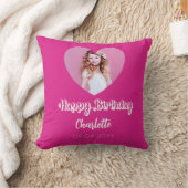 誕生日ホットピンク写真名スクリプト女の子 クッション (ブランケット)