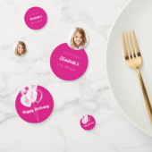 誕生日ホットピンク白い風船の写真の女の子 コンフェッティ (グループ)