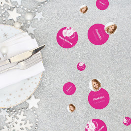 誕生日ホットピンク白い風船の写真の女の子 コンフェッティ