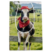 誕生日ホルスタインを柵に乗せる ミディアムペーパーバッグ (正面)