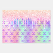 誕生日ホログラフィックピンクグリッターの乾燥名 ラッピングペーパーシート (正面3)