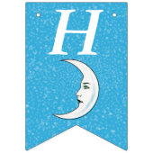 誕生日ホワイトクレセントムーンウィズ顔スターズアクア バンティングフラッグ (第1の旗)