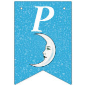 誕生日ホワイトクレセントムーンウィズ顔スターズアクア バンティングフラッグ (第3の旗)