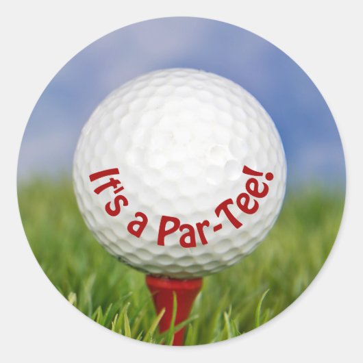 誕生日ホワイトゴルフボールオンレッドティー ラウンドシール (正面)