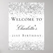 誕生日ホワイトシルバーグリッター歓迎 ポスター (正面)