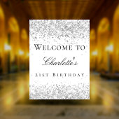 誕生日ホワイトシルバーグリッター歓迎 ポスター