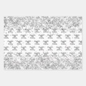 誕生日ホワイトシルバー紙吹雪スパークル名 ラッピングペーパーシート (正面)