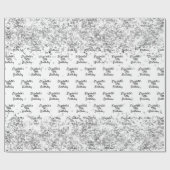 誕生日ホワイトシルバー紙吹雪スパークル名 ラッピングペーパー (フラット)