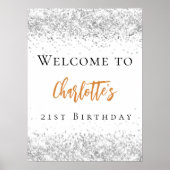 誕生日ホワイトシルバー金ゴールド歓迎 ポスター (正面)