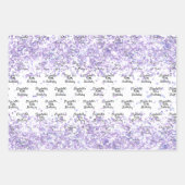 誕生日ホワイトバイオレットラベンダーグリッター名 ラッピングペーパーシート (正面)