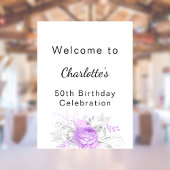 誕生日ホワイトバイオレット花シルバーウェルカム ポスター