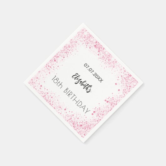 誕生日ホワイトピンクグリッターガールネーム スタンダードカクテルナプキン (角)