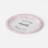 誕生日ホワイトピンクグリッターガールネーム ペーパープレート (アングル)