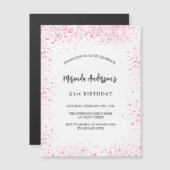 誕生日ホワイトピンクグリッタースパークルズ高級 マグネット招待状 (正面/裏面)