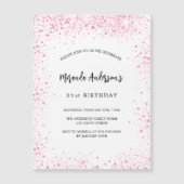 誕生日ホワイトピンクグリッタースパークルズ高級 マグネット招待状 (正面)