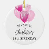 誕生日ホワイトピンクバルーン名 セラミックオーナメント (裏面)